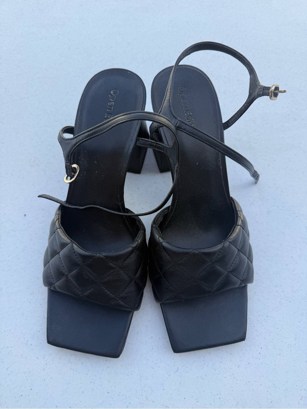 Black Quilted Slingback Block Heel Sandals